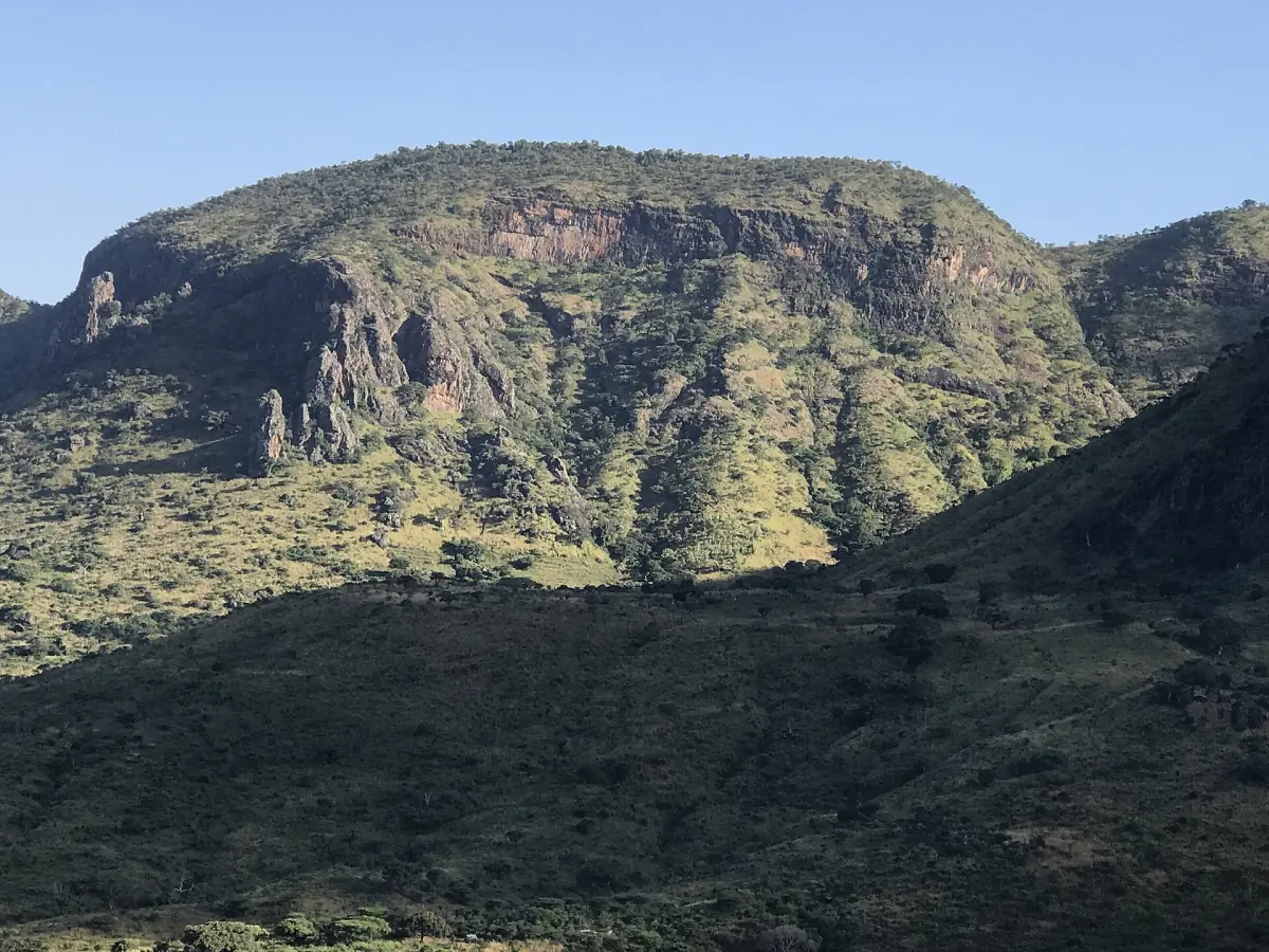 Steep cliffs of Mount Moroto above bushland